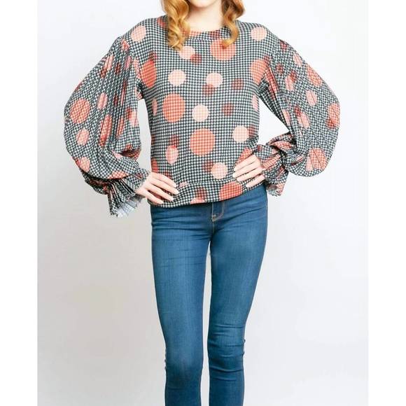 NEW EVA FRANCO hart pleated sleeve top in grey - Picture 2 of 5